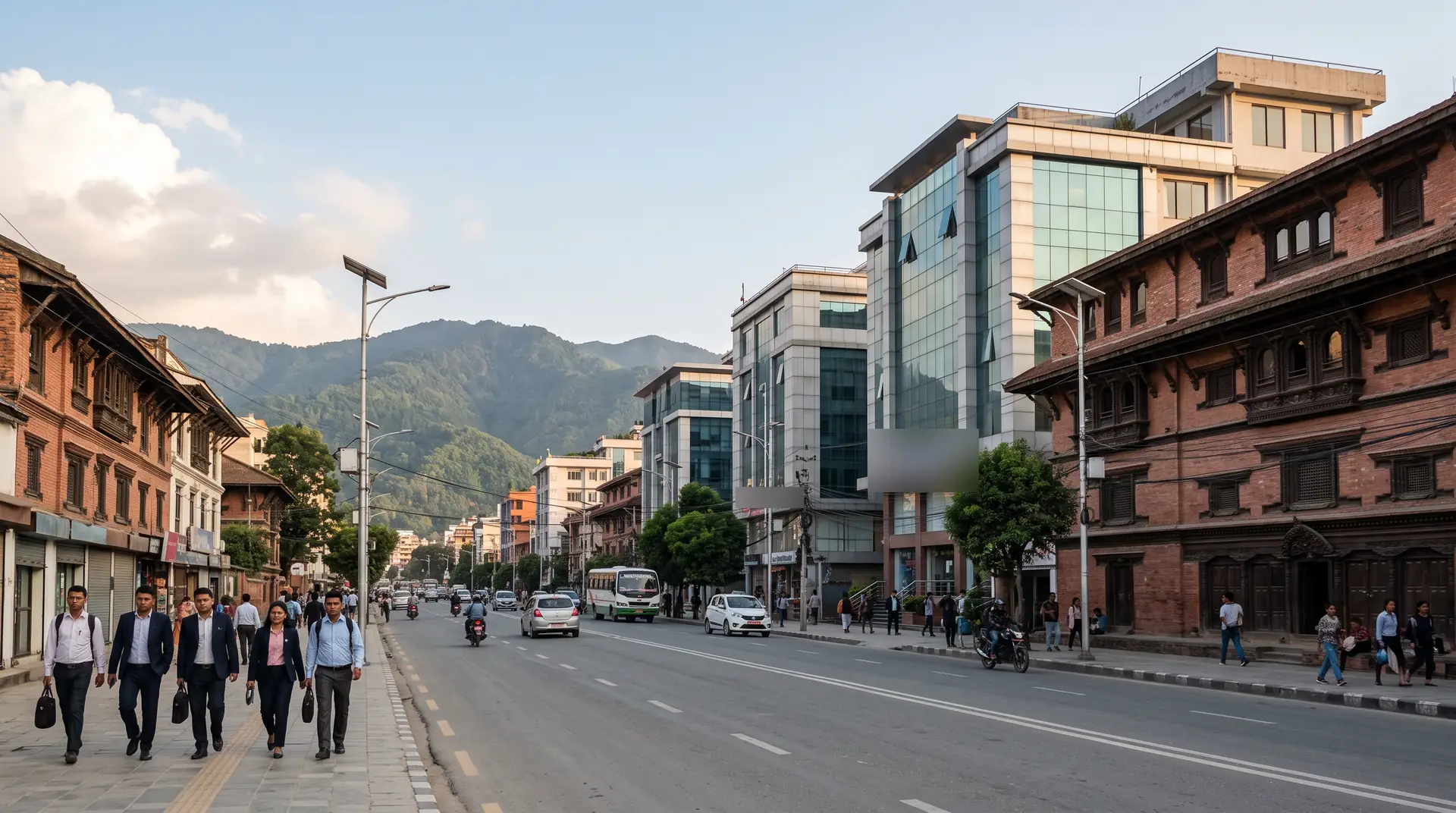 Office buildings on a business street in Kathmandu, Nepal